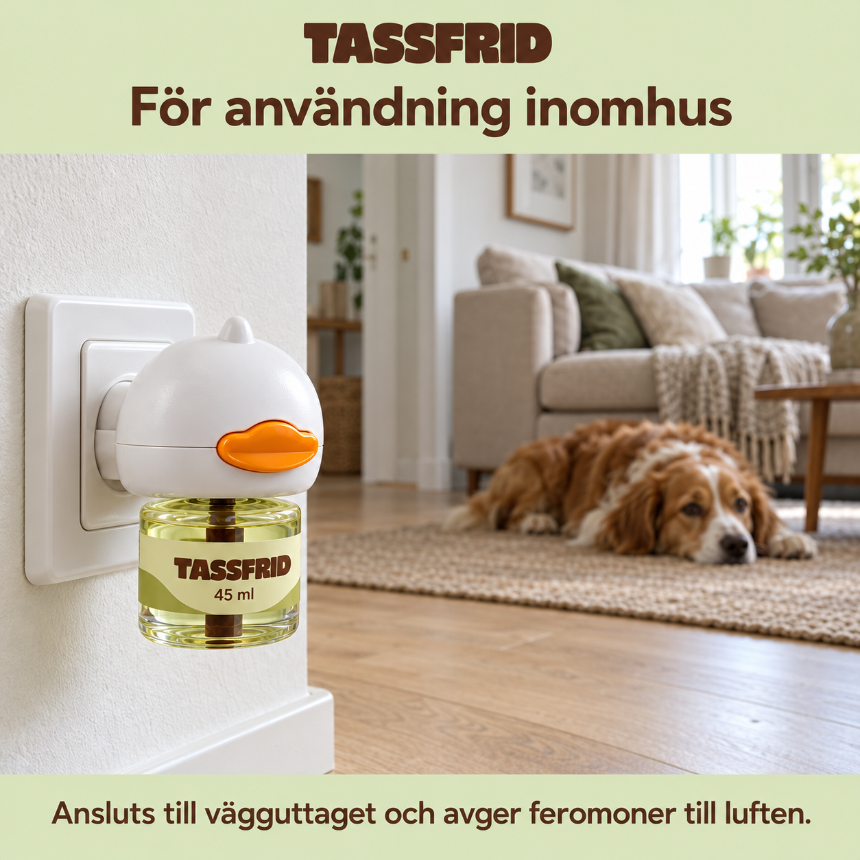 Tassfrid diffuser ansluten till vägguttag i ett hem